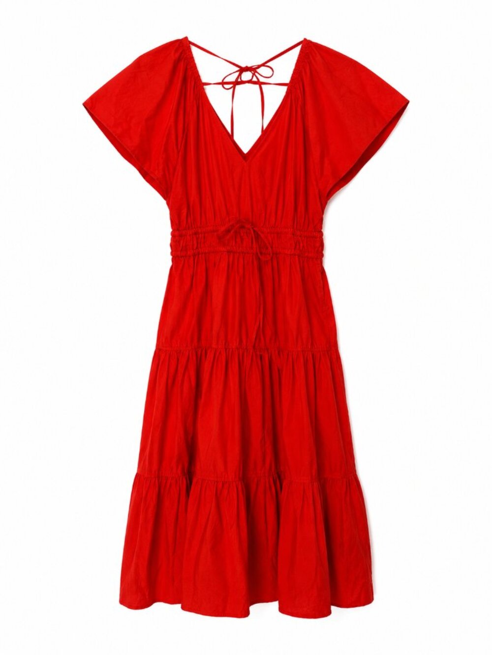 Free Assembly Red Cotton V-Neck Tiered Maxi Dress NWT Size Small
